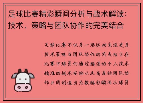 足球比赛精彩瞬间分析与战术解读：技术、策略与团队协作的完美结合