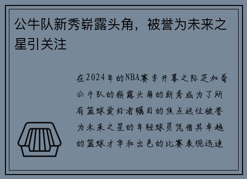 公牛队新秀崭露头角，被誉为未来之星引关注