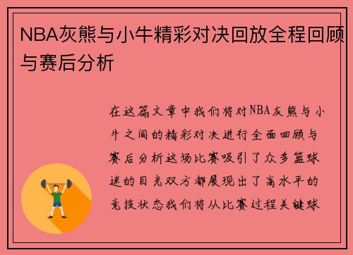 NBA灰熊与小牛精彩对决回放全程回顾与赛后分析