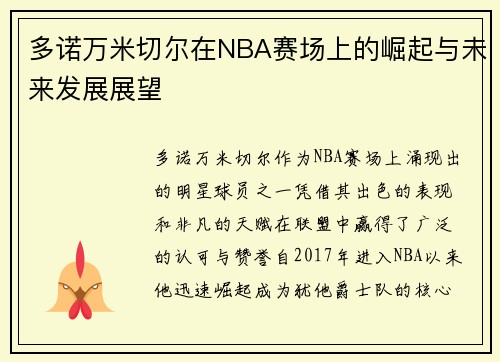 多诺万米切尔在NBA赛场上的崛起与未来发展展望
