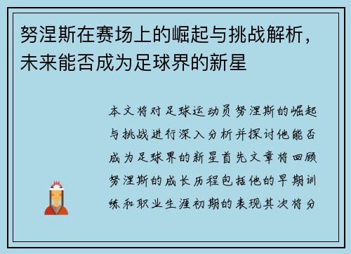 努涅斯在赛场上的崛起与挑战解析，未来能否成为足球界的新星