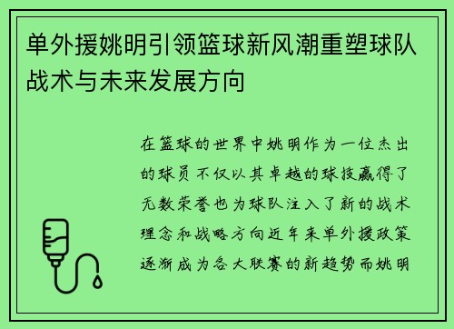 单外援姚明引领篮球新风潮重塑球队战术与未来发展方向